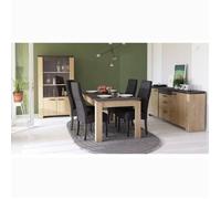 Ensemble Salon AUSTIN - Table salle à manger 170x90 cm - Vitrine - Enfilade 2 portes - Chêne Hamilton et gris