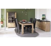 Ensemble Séjour - AUSTIN - Table salle a manger 170x90 cm - Vitrine - Enfilade 2 portes - Chene Hamilton et gris