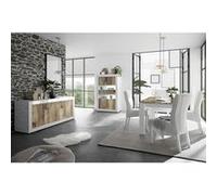 OTELLO - Ensemble Séjour avec Buffet 4 Portes Blanc Laqué et Aspect Bois Antik -