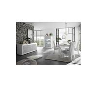 OTELLO - Ensemble Séjour avec Buffet 4 Portes Finition Blanc Laqué et Aspect Béton -