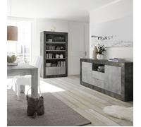 Ensemble séjour avec table 180cm gris aspect Cimento et Oxyde - PAOLINO