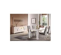 JEMMA - Ensemble Séjour Blanc Décor Doré Table 160cm + Buffet avec Leds -