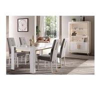 JEMMA - Ensemble Séjour Blanc Décor Doré Table 160cm + Vitrine avec Leds - Altobuy Blanc G