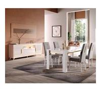 Ensemble Séjour Blanc Décor Doré Table 190cm + Buffet avec Leds - JEMMA - ALTOBUY Blanc G