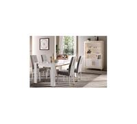 Ensemble Séjour Blanc Décor Doré Table 190cm + Vitrine avec Leds - JEMMA -