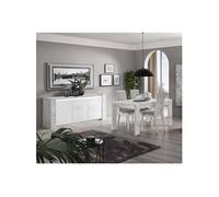 Ensemble Séjour Blanc et Effet Marbre Table 160cm + Buffet avec Leds - PRAVA -
