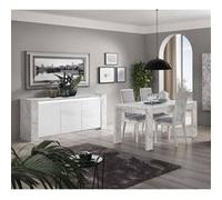 PRAVA - Ensemble Séjour Blanc et Effet Marbre Table 190cm + Buffet avec Leds - Altobuy Blanc