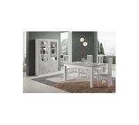 Ensemble Séjour Blanc et Gris Marbré Table 160cm + Vitrine avec Leds - DEYTON -