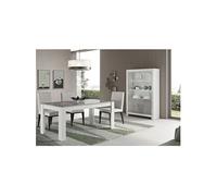 Ensemble Séjour Blanc et Gris Marbré Table 190cm + Vitrine 4 Portes avec Leds - DENAE -