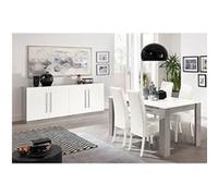 CLARK - Ensemble Séjour Blanc et Marbre Table 160cm + Buffet 4 Portes - Altobuy Blanc