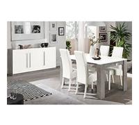 CLARK - Ensemble Séjour Blanc et Marbre Table 190cm + Buffet 3 Portes - Altobuy Blanc