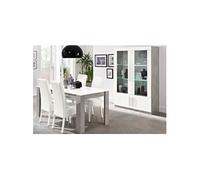 CLARK - Ensemble Séjour Blanc et Marbre Table 190cm + Vitrine 4 Portes avec Leds -