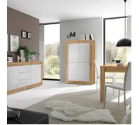 Ensemble Séjour Buffet OTELLO 2 Portes 3 Tiroirs aspect bois finition Cadiz façades blanc texturées Marron 210x42xH86cm
