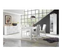 REBECCA - Ensemble Séjour Buffet 3P + Vitrine 1P Blanc Laqué Weiss Relief Damiers -