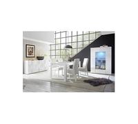 REBECCA - Ensemble Séjour Buffet 3P + Vitrine 2P Blanc Laqué Weiss Relief Damiers -