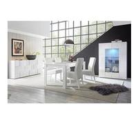 REBECCA - Ensemble Séjour Buffet 3P + Vitrine 2P Blanc Laqué Weiss Relief Damiers -