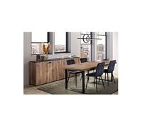 GLESS - Ensemble Séjour Buffet et Table 200cm Aspect Bois Finition Denver Piètement U Métal Noir - Altobuy Marron