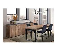 GLESS - Ensemble Séjour Buffet et Table 200cm Aspect Bois Finition Denver Piètement U Métal Noir - Altobuy Marron