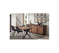 Ensemble Séjour Buffet et Table 200cm Aspect Bois Piètement X Métal Noir - ETIENNE -