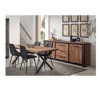 Ensemble Séjour Buffet et Table 200cm Aspect Bois Piètement X Métal Noir - ETIENNE - ALTOBUY Marron G
