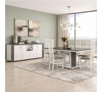 Ensemble séjour buffet et table repas blanc et imitation granit gris - NEWELL - ALTOBUY
