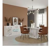 AltoBuy Ensemble séjour Buffet et Table Repas Blanc et Imitation marbre - ETOLIS