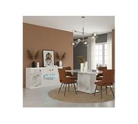 Ensemble séjour buffet et table repas blanc et imitation marbre - ETOLIS -