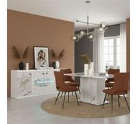 AltoBuy Ensemble séjour Buffet et Table Repas Blanc et Imitation marbre - ETOLIS