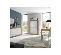 Ensemble Séjour Buffet OTELLO 2 Portes 3 Tiroirs aspect bois finition Mercure façades blanc texturées Marron 210x42xH86cm