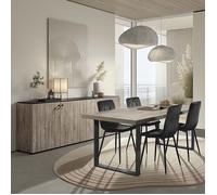 Ensemble séjour buffet + table aspect lames de bois finition Beach et noir - THOMAS