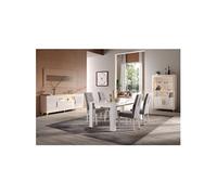 JEMMA - Ensemble Séjour Complet Blanc Décor Doré Table 190cm + Buffet et Vitrine avec Leds -