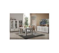 CLARK - Ensemble Séjour Complet Blanc et Marbre Table 160cm + Buffet + Vitrine avec Leds -