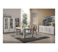 CLARK - Ensemble Séjour Complet Blanc et Marbre Table 160cm + Buffet + Vitrine avec Leds -