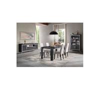 Ensemble Séjour Complet Effet Marbre Anthracite Table 190cm + Buffet et Vitrine avec Leds - GUEDA -