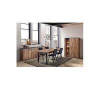 GLESS - Ensemble Séjour Complet et Table 200cm Aspect Bois Finition Denver Piètement U Métal Noir - Altobuy Marron