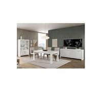 Ensemble Séjour Complet Laqué Blanc Brillant Table 160cm + Buffet + Vitrine Leds - DENAE -