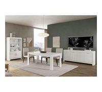 DENAE - Ensemble Séjour Complet Laqué Blanc Brillant Table 190cm + Buffet + Vitrine Leds -