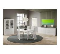 DEYTON - Ensemble Séjour Complet Laqué Blanc Table 138cm + Buffet + Vitrine avec Leds -