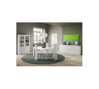 Ensemble Séjour Complet Laqué Blanc Table 190cm + Buffet + Vitrine avec Leds - DEYTON -
