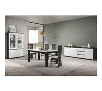 DEYTON - Ensemble Séjour Complet Laqué Noir et Blanc Table 160cm + Buffet + Vitrine avec Leds -