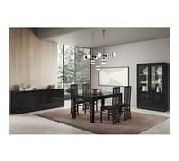 DEYTON - Ensemble Séjour Complet Laqué Noir Table 190cm + Buffet + Vitrine avec Leds -