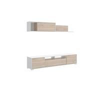 Ensemble sejour de 3 elements coloris blanc brillant/naturel --