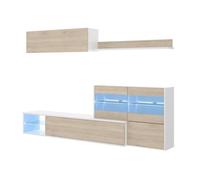 Ensemble séjour de 4 éléments coloris Blanc Brillant -Naturel + Eclairage LED