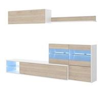 Ensemble sejour de 4 elements coloris Blanc Brillant /Naturel + Eclairage LED -PEGANE- Blanc G