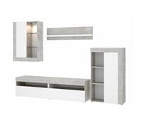 Ensemble séjour de 4 éléments coloris ciment /blanc + Eclairage LED