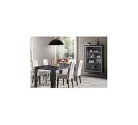Ensemble Séjour Effet Marbre Anthracite Table 160cm + Vitrine avec Leds - GUEDA -