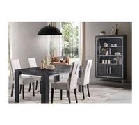 GUEDA - Ensemble Séjour Effet Marbre Anthracite Table 160cm + Vitrine avec Leds - Altobuy Gris