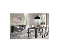 Ensemble Séjour Effet Marbre Anthracite Table 190cm + Buffet avec Leds - GUEDA -