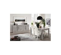 CLARK - Ensemble Séjour Effet Marbre Table 160cm + Buffet 3 Portes - Altobuy Gris
