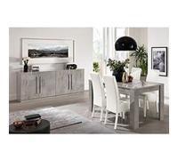 CLARK - Ensemble Séjour Effet Marbre Table 160cm + Buffet 4 Portes - Altobuy Gris